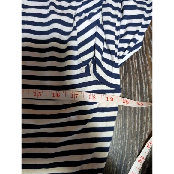 St John Blouse Top Women Large White Blue Striped Viscose - Picture 6 of 7